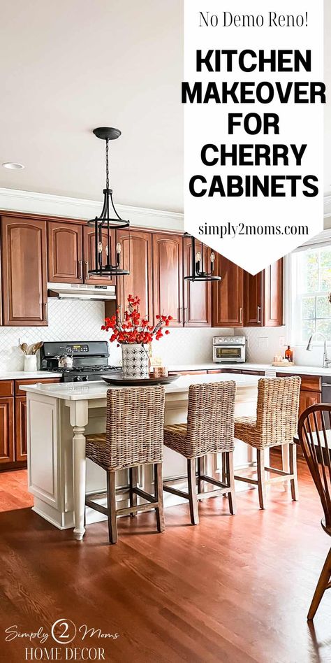 Kitchen With Wood Cabinets, Retro Kitchen Design, Kitchen With Cherry Cabinets, Tiny Cottage Kitchen, Cherry Wood Kitchen Cabinets, Cherry Wood Kitchens, Dark Wood Kitchen Cabinets, Cherry Wood Cabinets, Brown Kitchen Cabinets