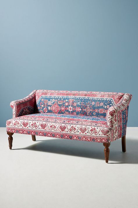 Rug-Printed Petite Anatolia Sofa | Anthropologie Petite Sofa, Printed Sofa, Unique Sofas, Settee Sofa, Small Sofa, Indoor Outdoor Pillows, Best Sofa, Interior Styles, Settee