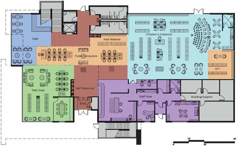 Small Private Library Floor Plan | The second floor hosts the Adult Collection and the large, community ... Public Library Architecture, Library Floor Plan, Public Library Design, Library Plan, Library Cafe, Office Floor Plan, Interior Design Plan, Library Architecture, City Library