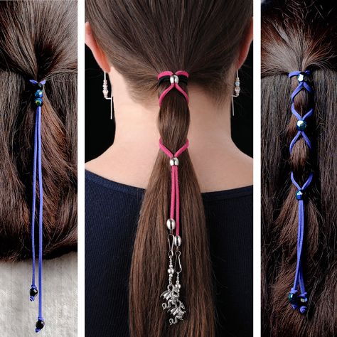 Hair Wraps Jewelry | How To Hair Wrap FAQ | Ear Curls Diy Hair Braid Jewelry, Hair Chain Braid, How To Make Hair Jewelry, Diy Hair Charms, How To Make Hair Accessories, Diy Leather Hair Accessories, Diy Hair Wrap, Handmade Hair Accessories Diy, Wire Hair Wrap