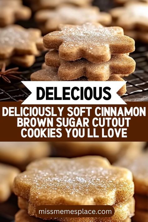 Indulge in the deliciousness of these Soft Cinnamon Brown Sugar Cutout Cookies! Ideal for any occasion, these cookies blend the rich flavors of brown sugar and aromatic cinnamon, creating a delightful treat that everyone will adore. Easy to make and fun to decorate, this recipe is perfect for both novice and experienced bakers. Get ready to fill your kitchen with the wonderful scent of baking cookies, and enjoy a delightful snack that’s sure to satisfy your sweet cravings! Cookie Recipe To Decorate, Cinnamon Brown Sugar Cutout Cookies, Snacks That Go With Coffee, Brown Butter Cutout Cookies, Brown Sugar Cut Out Cookies, Cinnamon Sugar Cookies Cut Out, Cinnamon Thumbprint Cookies, Cinnamon Biscuits Recipe, Chocolate Chip Cookies With Brown Sugar