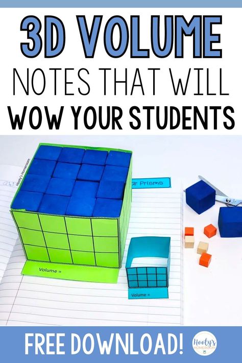 Are you using an interactive math notebook with your upper elementary students? Are you ready to wow your students with 3D volume notes? Instead of using a finding the volume anchor chart, I am sharing a fun way to teach volume of rectangular prisms in a hands-on way. This finding the volume activity is especially helpful for your visual learners. I also share a free volume of rectangular prisms game which is great for math centers! Grab your free math game here! Volume Anchor Chart, Volume Math Activities, Volume Lessons, 5th Grade Geometry, Teaching Volume, Volume Of Rectangular Prisms, Volume Activities, Third Grade Math Activities, Volume Worksheets