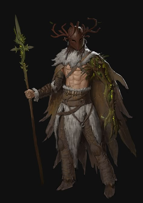 Lost his left arm and a portion of his face after releasing a Blighted Eladrin named Xyreqis from her tree prison (stole the idea for Xyreqis from Hexxus in Ferngully). Now he has been charged by an ancient Satyr to find and re-seal Xyreqis back in her eternal prison (yeah turns out this is one of those creatures that does need to be sealed away as she literally cannot die, an ancient red dragon could burn her to ash and she would just regrow herself in a few hours). Dnd Druid, 다크 판타지, Manama, Dungeons And Dragons Characters, Dnd Art, Fantasy Armor, Fantasy Concept Art, Fantasy Warrior, Arte Fantasy