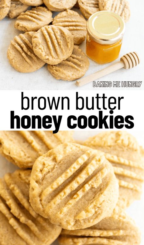 This Honey Cookies Recipe is loaded with delicious honey flavor. Simple ingredients like cinnamon, vanilla, and brown butter fuel the flavor! Brown Butter Honey Cookies, Honey Butter Dessert, Healthy Desserts With Honey, Peanut Butter And Honey Cookies, Cookie Recipes With Oatmeal, Honey Pumpkin Cookies, Maple Spice Cookies, Brown Butter Cutout Cookies, Honey Dough Cookies