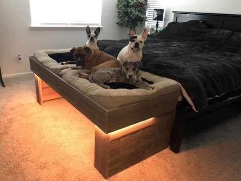 Bed Side Dog Bed, Dog Bed On Side Of Bed, Dog Bed For End Of Bed, Bed Frame With Dog Bed Under, Raised Dog Bed Next To Human Bed, Under Bed Dog Bed, Dog Ramps For Bed, Dog Bed Beside Human Bed, King Bed With Dog Bed