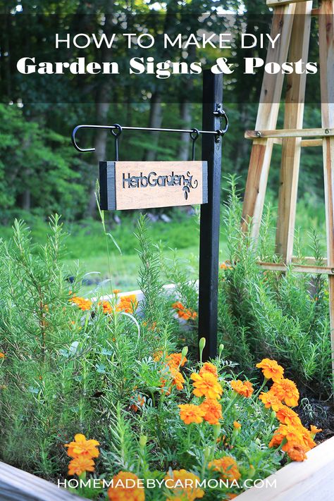 #ad Learn how to make these stunning DIY Garden signs using the Cricut Maker, knife tool, and basswood! | Home Made by Carmona #gardensigns #gardenmarkers #cricutcreated #cricutathome Diy Garden Signs, Garden Signs Diy, Plant Signs, Diy Herb Garden, Garden Labels, Garden Posts, Gardening 101, Indoor Herb Garden, Veg Garden