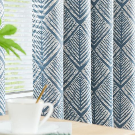 Corrigan Studio® Blackout Grommet Curtain Panel | Wayfair Blue Curtains Living Room, Pattern Curtains, Blue Blackout Curtains, Blue Geometric Pattern, Geometric Curtains, Bedroom Blue, Tassel Curtains, Stylish Curtains, Curtains For Bedroom