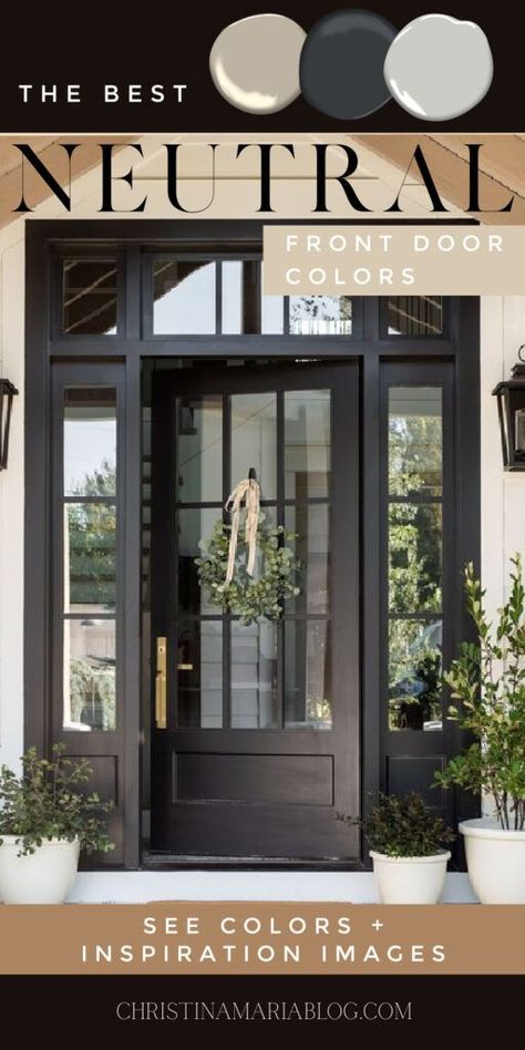 Which color front door is right for me? Take the free quiz and find out! Should Sidelights Match Front Door, Best Black Front Door Paint, Painted Double Front Doors, Black Entryway Doors Exterior, Black Front Door And Shutters, Best Black Front Door Color, Best Black For Front Door, Paint Colors For Front Door Entrance, Urban Bronze Front Door Color