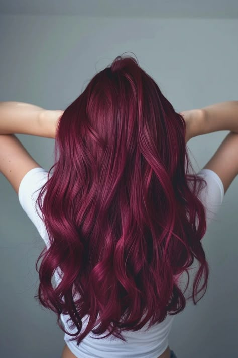 Mulberry Hair, Red Burgundy Hair Color, Shades Of Burgundy Hair, Raspberry Hair, Red Hairstyle, Red Violet Hair, Raspberry Wine, Burgundy Hair Color, Mahogany Hair