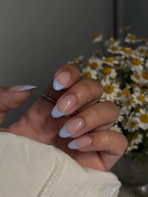 32+ Simple & Cute Spring Nails With A Fresh Vibe Spring Nails 2024 Trends French, Spring Nails Light Blue, Simple Almond Acrylic Nails, Blue Tip Nails, Pastel Blue Nails, Ladybug Nails, Blue Prom Nails, Grad Nails, Pastel Nail Polish