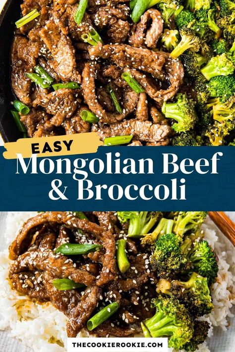 Rich and delicious, this Mongolian beef and broccoli recipe is a quick and tasty weeknight dinner. All made in one skillet, this easy recipe will not disappoint! Mongolian Beef And Broccoli Recipe, Mongolian Beef And Broccoli, Crockpot Mongolian Beef, Beef With Broccoli Recipe, Recipe With Broccoli, Easy Mongolian Beef, Mongolian Beef Recipe, Beef And Broccoli Recipe, Steak And Broccoli