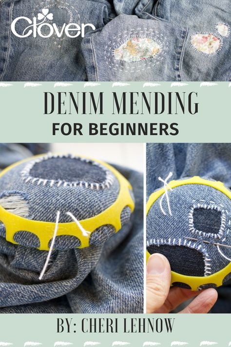 Patching Denim Holes, Denim Mending Embroidery, Visible Mending Jeans Sashiko, Patching Holes In Jeans Knees, Cool Ways To Patch Holes In Jeans, Boro Mending Jeans, Creative Ways To Patch Holes In Jeans, How To Patch Jeans By Hand, Mending Jeans With Embroidery