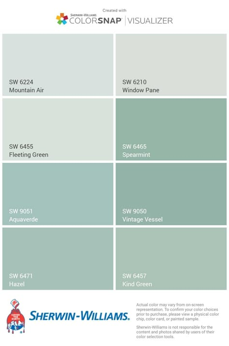 Seafoam Paint Color Sherwin Williams, Pale Seafoam Paint, Sherwin Williams Spearmint, Muted Mint Paint Color, Seafoam Green Accent Wall, Sherwin Williams Mint Green Paint Colors, Sea Foam Bathroom Ideas, Pastel Green Wall Paint, Mint Green Bedroom Walls