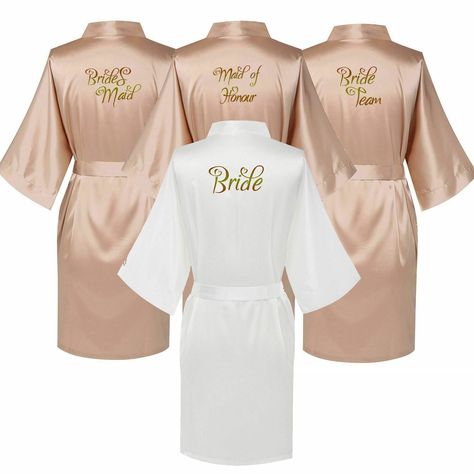 Personalized Bride Robe, Bridesmaid Bathrobe, Wedding Day Robes, Silk Bridesmaid Robes, Elegant Wedding Themes, Wedding Maids, Bridal Party Gowns, Bridal Packages, Maid Of Honour