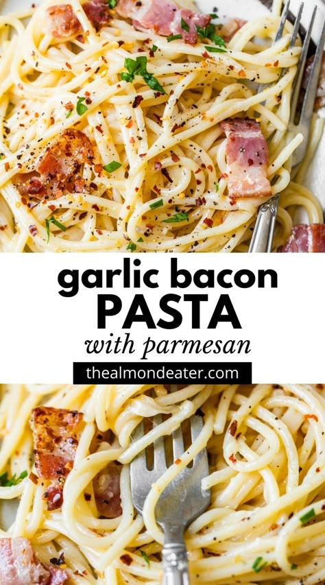 Garlic Bacon Pasta, Pasta Olive Oil, Bacon Pasta Recipes, Easy Camping Recipes, Quick Dinner Options, 5 Ingredient Dinners, Olive Oil Garlic, Bacon Pasta, Angel Hair Pasta