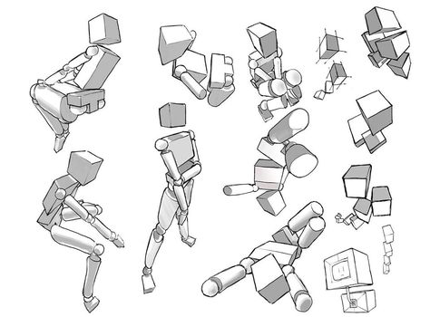 BearTheMighty on Instagram: “box sketches plus video showing process. swipe to see both parts of the video! #art #artistsoninstagram #artistsofinstagram #sketch…” Box Anatomy Reference, Torso Box Drawing, Box Mannequin Drawing, Box Figure Drawing, Drawing Boxes In Perspective, Torso Boxes, Anatomy Box Method, Box Sketch Drawing, Hiding Pose Reference