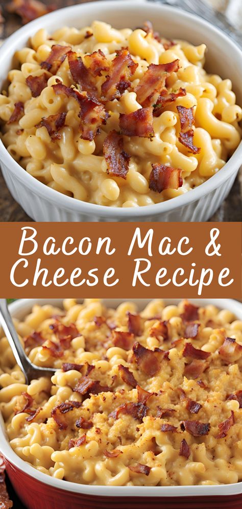 Bacon Mac & Cheese Recipe | Cheff Recipes September Food Recipes, Cheddarwurst Recipes, Bacon And Cheese Pasta, Dinner Recipes Mac And Cheese, Something For Dinner, Mac An Cheese, Pasta Bacon Recipes, Easy Hamburger Mac And Cheese, Mac And Cheese And Sausage