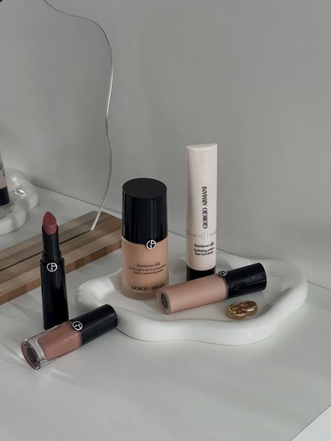 armani, luminous silk foundation, beauty, makeup, luxury makeup Armani Beauty Makeup, Luxury Beauty Aesthetic, Armani Beauty Aesthetic, Armani Aesthetic, Armani Foundation, Armani Cosmetics, Armani Luminous Silk Foundation, Aesthetic Makeup Products, Makeup Products Aesthetic