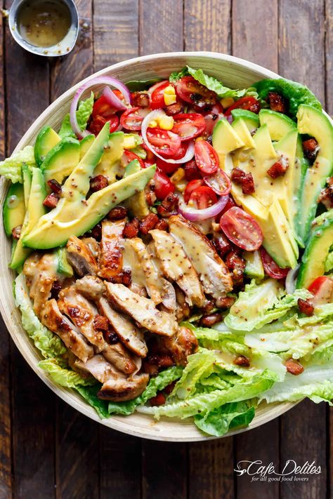 Chicken Salad With Bacon, Honey Mustard Chicken Salad, Avocado Cafe, Mustard Chicken Salad, Salad With Honey Mustard Dressing, Salad Cobb, Chicken Avocado Salad, Salad With Chicken, Fresh Summer Salad