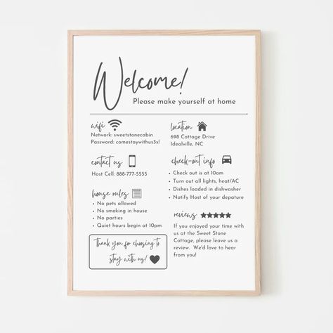 Airbnb Checklist, Airbnb House Rules, Airbnb Signs, Vrbo Host, Vacation Rental Host, Arrival Poster, Airbnb Hosting, Signage Signs, Airbnb House