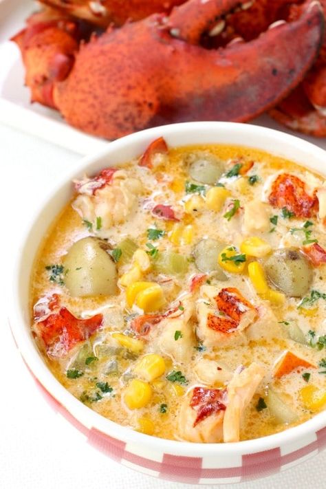 This Lobster Corn Chowder is one of my all time favorite things to have for dinner. Full of lobster and corn in a creamy broth...you can't beat it! Beefy Tomato Soup Recipe, Lobster Corn Chowder, Lobster Chowder, Lobster Dishes, Soups And Chowders, Soup Chowder, Crab Cake, Lobster Recipes, Favorite Recipes Dinner