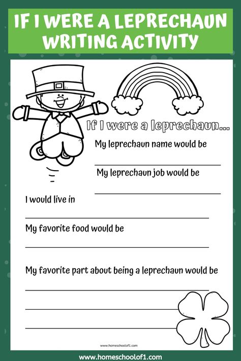 If I Were a Leprechaun Writing Worksheet (free download) St Patrick Day Worksheets Free Printable, Leprechaun Worksheet, Free St Patrick's Day Printables, Leprechaun Activities, Free Writing Prompts, Writing Exercise, Leprechaun Trap, St Patrick Day Activities, Kindergarten Language Arts