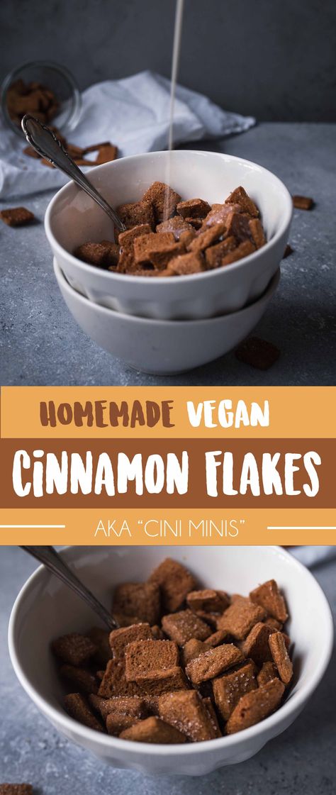 Homemade Vegan Cinnamon Crunch Flakes aka "Cini minis" Easy Cinnamon Toast, Making Cereal, Cereal Recipes Homemade, Cinnamon Toast Crunch Cereal, Cinnamon Cereal, Homemade Cereal, Crunch Recipe, Cinnamon Crunch, Healthy Cereal