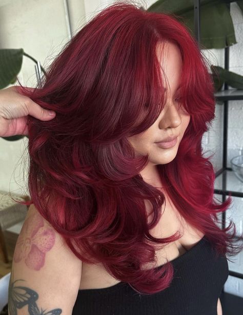 Cherry Red Hair, Wine Red Hair, Wine Hair, Red Hair Inspo, Cherry Hair, Dark Red Hair, Hair Streaks, Dyed Hair Inspiration, Long Red Hair