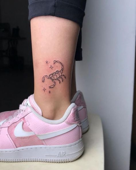 Scorpion Tattoo On Ankle, Scorpion Tiny Tattoo, Scorpio Tarot Tattoo, Scorpio Cute Tattoo, Small Tattoo Ideas Scorpio, Matching Scorpion Tattoo, Scorpio Tattoo On Ankle, Scorpion Ankle Tattoo, Scorpion With Heart Tattoo