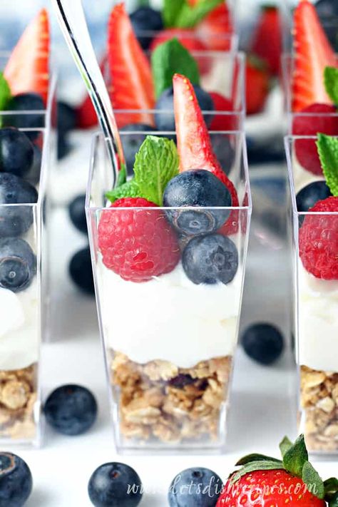 Yogurt Parfait Shooters, Individual Yogurt Parfaits Brunch Ideas, Mini Parfaits Yogurt, Mini Yogurt Parfait Cups Party, Mini Fruit Parfait Cups, Mini Yogurt Parfait Cups, Mini Yogurt Parfait, Yogurt Parfait Party, Mini Parfait Cups