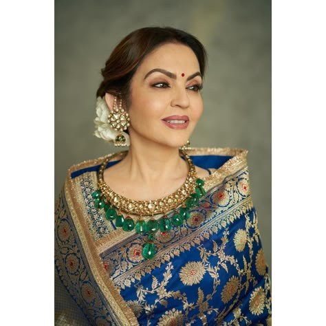 Neeta Ambani, Benaras Sarees, Ambani Family, Nita Ambani, Banarsi Saree, Katan Silk Saree, Indian Look, Blue Saree, Katan Silk