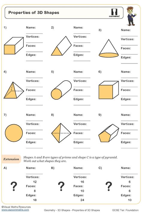 Properties of 3D Shapes Worksheet 3dshapes Worksheet, 2d Vs 3d Shapes, 3d Shapes Lesson, Properties Of 3d Shapes Worksheet, 3d Shapes And Their Properties, Year 7 Maths, 2d And 3d Shapes Anchor Chart, Teaching 3d Shapes 2nd Grade, Year 7 Maths Worksheets