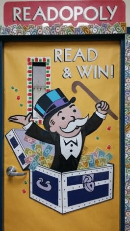 Great Yearbook Theme Ideas You’ll Want to Steal Monopoly Themed Classroom, Monopoly Bulletin Board Ideas, Game Theme Door Decorations, Board Games Door Decorations, Monopoly Door Decorations, Monopoly Bulletin Board, Board Game Door Decorations, Board Game Classroom Theme, Monopoly Classroom