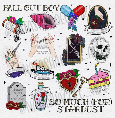 Natasha Cole on Behance Feminine Old School Tattoo, So Much For Stardust Fob, Elder Emo Tattoo, Fob Tattoo, Fall Out Boy Tattoo, Fob Lyrics, Stardust Tattoo, Apartment Posters, Tattoos Photography