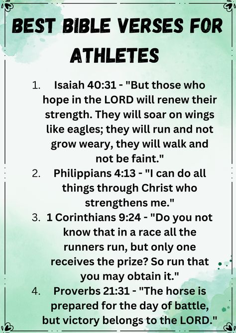 Bible Verses For Athletes Athletes Prayer Basketball, Prayers For Athletes Sports, Running Bible Verses Runners, Encouragement Quotes For Sports, Athletic Bible Verses, Volleyball Bible Verses, Athletes Bible Verses, Bible Verses For Runners, Game Day Bible Verses