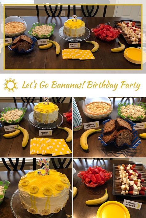 It's time to Go Bananas! Ideas and food for a birthday party theme that's all about bananas. Why bananas? The birthday boy asked for it! #bananas #party #birthdayparty #bananaparty Lets Go Bananas Birthday, Lets Go Bananas Birthday Party, Banana Themed Birthday Party, Food For A Birthday Party, Bananas Birthday Party, Go Bananas Birthday, Banana Birthday Party, Grumpy Monkey, Banana Birthday