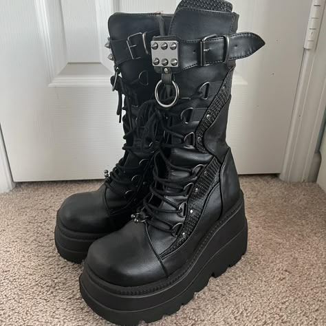 Look what I just found on Depop 🙌 https://depop.app.link/wLaVOsiOMyb Demonia Shaker, Emo Shoes, Alt Shoes, Demonia Boots, Demonia Shoes, Goth Shoes, Alt Clothes, Digital Closet, Cute Reptiles