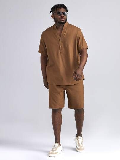 Extended Sizes Men Drop Shoulder Top & Shorts | SHEIN USA Casual Outfits For Men Simple, Mens Casual Outfits Summer Simple, Plus Size Men Outfits Summer, Homecoming Men, Plus Size Black Men, Plus Size Mens Outfits, Plus Size Men Outfits, Chubby Men Fashion, Outfits For Big Men