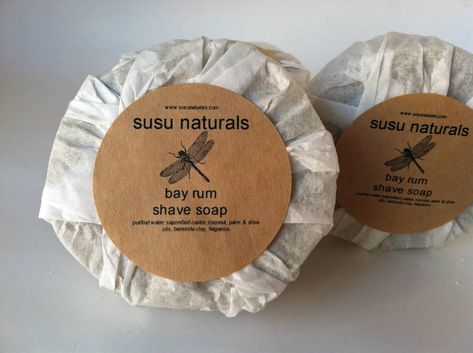 Round Soap Packaging, Soap Label Design, Soap Packaging Ideas, Kraft Packaging, Label Ideas, Bay Rum, Soap Labels, Soap Packaging, Shaving Soap