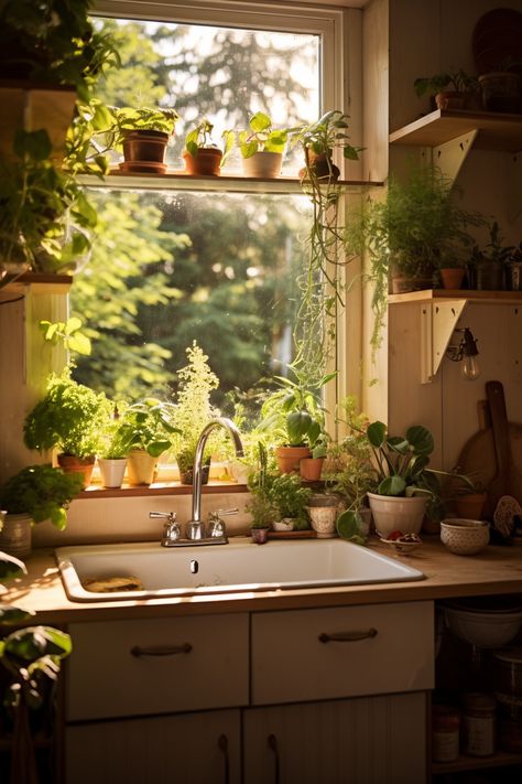 Let the Sunshine In: Brilliant Kitchen Garden Window Over Sink Ideas - Quiet Minimal Plants Over Kitchen Sink, Kitchen Garden Window Over Sink, Small Kitchen Window Ideas, Small Kitchen Window, Kitchen Garden Window, Window Herb Garden, Kitchen Window Decor, Window Over Sink, Kitchen Sink Window