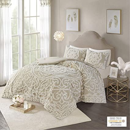 Amazon.com: Madison Park Laetitia Comforter Bohemian Tufted 100% Cotton Chenille, Medallion Shabby Chic All Season Down Alternative Bed Set with Matching Shams, Full/Queen(90"x90"), Floral Taupe: Bedding & Bath Taupe Comforter, Cotton Comforter Set, King Comforter Sets, Cotton Comforters, Queen Comforter Sets, Bedding Stores, Madison Park, Coverlet Set