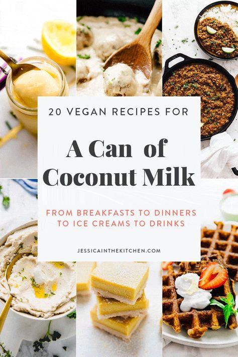 Have a can of coconut milk and don't know what to do with it? Here are 20 Easy Vegan Recipes that Use a Can of Coconut Milk! They range from breakfast to dinners to ice creams to drinks! Recipes With Coconut Milk, Recipes Using Coconut Milk, Recipes Using Coconut, Recipes With Coconut, Milk Dessert, Coconut Milk Recipes, Canned Coconut Milk, Coconut Recipes, Milk Recipes