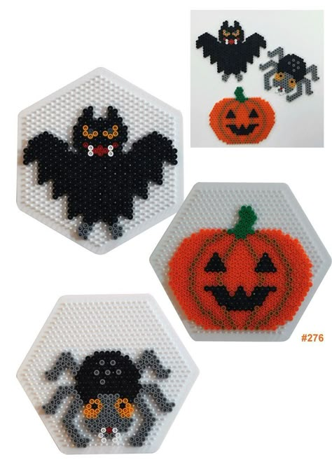 Hama Beads Halloween, Bead Pumpkin, Perler Halloween, Halloween Perler, Bricolage Halloween, Easy Perler Bead Patterns, Melty Bead Patterns, Pearl Beads Pattern, Easy Perler Beads Ideas