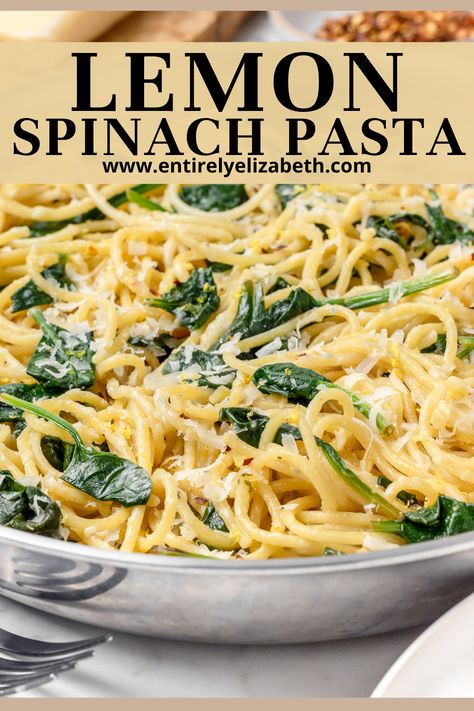 This quick 20-minute Lemon Spinach Pasta uses just 9 ingredients for a light and lemony meal without cream. Bright lemon, spinach, garlic, and red pepper flakes make it fresh and flavorful. Lemon Ricotta Spinach Pasta, Easy Flavorful Pasta Recipes, Lemon Garlic Spinach Pasta, Baked Lemon Pasta, Gluten Free Spinach Pasta, Lemon Pepper Linguine Recipe, Lemon Veggie Pasta, Healthy Lemon Pasta Sauce, Healthy Dinner Recipes No Cheese