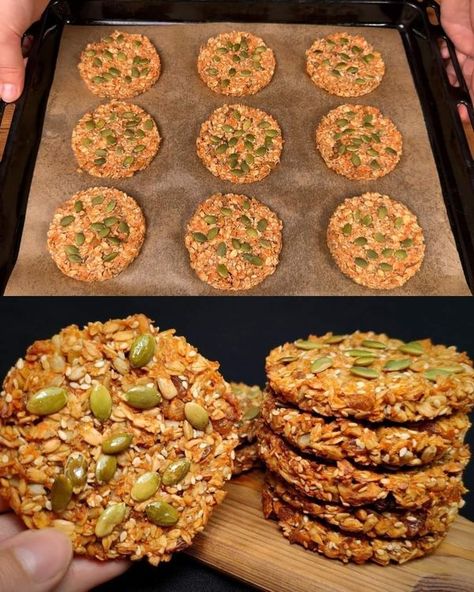 Nut And Seed Cookies, Healthy Crunchy Cookies, Seed Cookies Healthy, Oatmeal Carrot Cookies, Carrot Oatmeal Cookies, Healthy Nuts And Seeds, Carrot Oatmeal, Seed Cookies, Chip Recipes