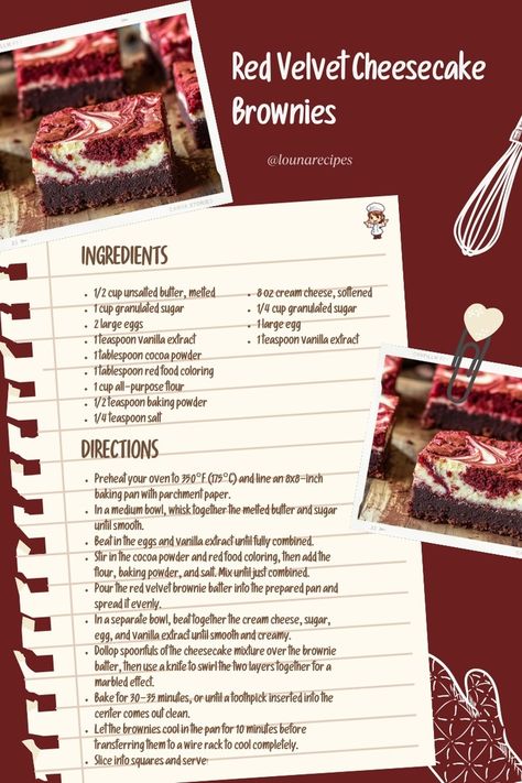 lounarecipes (@lounarecipes) on Threads Cheesecake Red Velvet Brownies, Redvelvet Cheesecake Cake Recipe, Cheesecake Brownie Recipe, Cheesecake Red Velvet, Red Velvet Cheesecake Brownies, Cheesecake Cake Recipes, Cheesecake Brownies Recipe, Velvet Brownies, Red Velvet Brownies