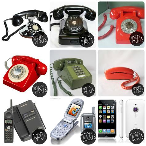 Phones Through Time. It's crazy to look at some of these old phones, while at the same time fun to watch the features change. First they were corded with dials, then buttons, then no cords, and lastly almost no one has a home phone. How many of these have you owned? #telephone #cellphone #evolution 2023 Poster Ideas, Et Phone Home, Thomas And His Friends, Cell Phone Radiation, Old Cell Phones, Old Phones, Classic Phones, Spaghetti Strap Summer Dress, Timeline Design