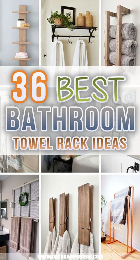 Shelving Ideas Bathroom, Bathroom Towel Holder Ideas, Bathroom Shelf Decor Ideas, Bathroom Towel Hanging Ideas, Towel Rack Ideas, Bathroom Shelving Ideas, Bath Towels Display, Bathroom Towel Rack Ideas, Towel Hanging Ideas