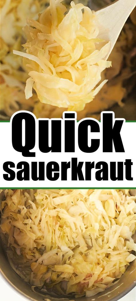 This quick sauerkraut recipe can be made in 30 minutes and taste like it had been marinating for days. Killer overnight sauerkraut recipe. Canned Sauerkraut Recipes, German Sauerkraut Recipes, Sourkrout Recipes, Quick Sauerkraut, Canning Sauerkraut, Off Grid Food, German Sauerkraut Recipe, Easy Sauerkraut Recipe, Air Fryer Ninja Foodi