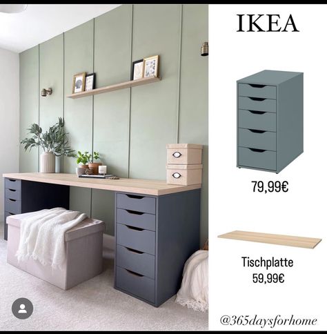 Ikea Small Office, Study Room Decor Ideas Diy, Ikea Desk Hack Home Offices, Ikea Study Desk, Cheap Ikea Desk, Study Room Decor Ideas, Ikea Study, Home Office Hacks, Ikea Office Hack